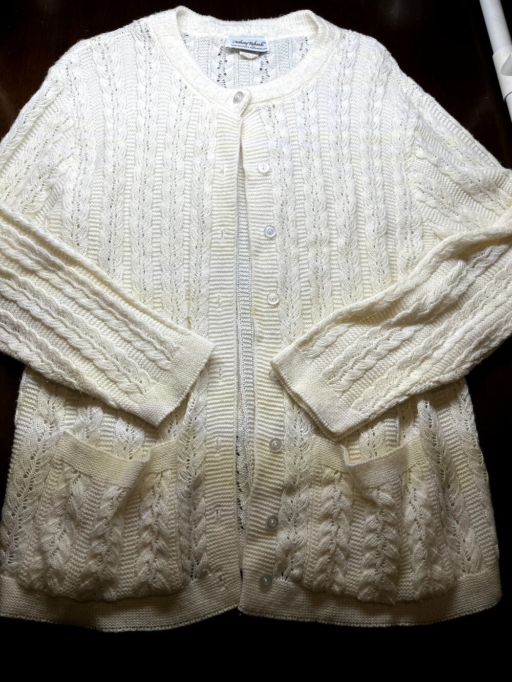 Anthony Richards Ivory Knit Cardigan Cottagecore Granny Sweater Made USA
